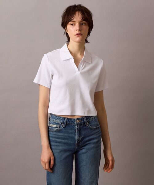 Calvin Klein(カルバン・クライン)の「ロゴリブ ポロシャツ(ポロシャツ・レディース・ブラック/ライトピンク/ホワイト・M/S/XS)」の2枚目の写真