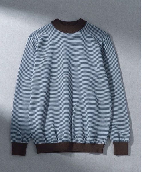 Rinascente(リナシェンテ)の「【Rinascente/リナシェンテ】Long Ship Knit ボーダー モックネック ニット セーター Made in Japan(ニット/セーター・メンズ・テラコッタ/ダークグリーン/ダークブラウン/ネイビー/ブルー/ブラック×グレー・SMALL/MEDIUM/LARGE/X-LARGE)」の3枚目の写真