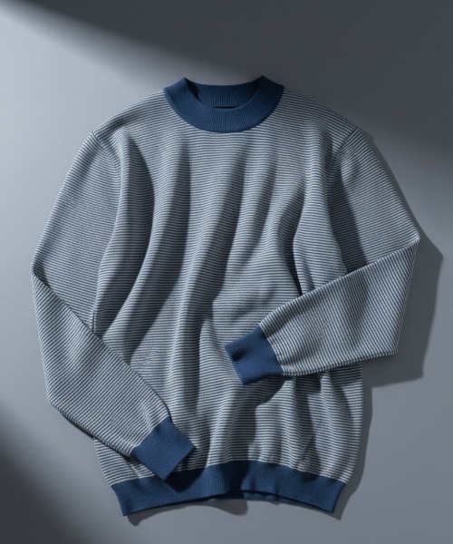 Rinascente(リナシェンテ)の「【Rinascente/リナシェンテ】Long Ship Knit ボーダー モックネック ニット セーター Made in Japan(ニット/セーター・メンズ・テラコッタ/ダークグリーン/ダークブラウン/ネイビー/ブルー/ブラック×グレー・SMALL/MEDIUM/LARGE/X-LARGE)」の6枚目の写真