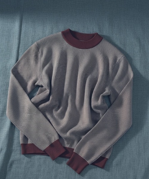 Rinascente(リナシェンテ)の「【Rinascente/リナシェンテ】Long Ship Knit ボーダー モックネック ニット セーター Made in Japan(ニット/セーター・メンズ・テラコッタ/ダークグリーン/ダークブラウン/ネイビー/ブルー/ブラック×グレー・SMALL/MEDIUM/LARGE/X-LARGE)」の4枚目の写真