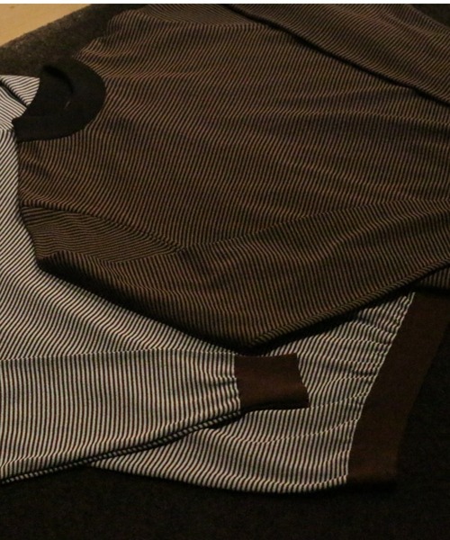 Rinascente(リナシェンテ)の「【Rinascente/リナシェンテ】Long Ship Knit ボーダー モックネック ニット セーター Made in Japan(ニット/セーター・メンズ・テラコッタ/ダークグリーン/ダークブラウン/ネイビー/ブルー/ブラック×グレー・SMALL/MEDIUM/LARGE/X-LARGE)」の2枚目の写真