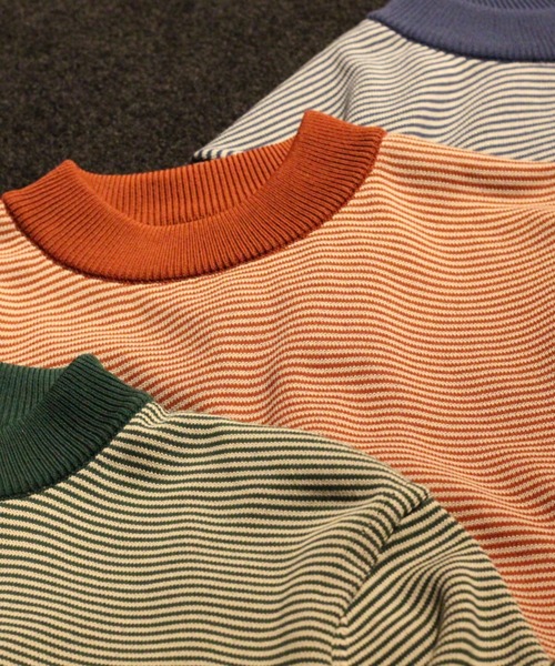 Rinascente(リナシェンテ)の「【Rinascente/リナシェンテ】Long Ship Knit ボーダー モックネック ニット セーター Made in Japan(ニット/セーター・メンズ・テラコッタ/ダークグリーン/ダークブラウン/ネイビー/ブルー/ブラック×グレー・SMALL/MEDIUM/LARGE/X-LARGE)」の11枚目の写真