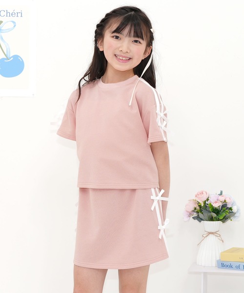 Bee des Bee（ビーデスビー）の「ラインリボン セットアップ（セットアップ・キッズ・アイボリー/ブラック×ピンク/ブラック×ホワイト/ピンク・100cm/110cm/120cm/130cm/140cm/150cm）」の22枚目の写真