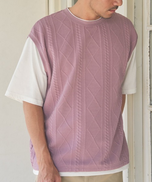 ikka(イッカ)の「フクレジャカードフェイクベストTシャツ(Tシャツ/カットソー・メンズ・エメラルドブルー/ピンク/グリーン/ネイビー/ベージュ・S/M/L/XL)」の5枚目の写真