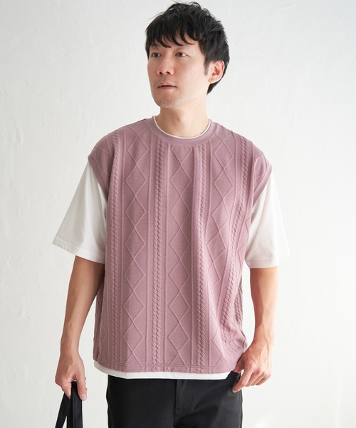 ikka(イッカ)の「フクレジャカードフェイクベストTシャツ(Tシャツ/カットソー・メンズ・エメラルドブルー/ピンク/グリーン/ネイビー/ベージュ・S/M/L/XL)」の19枚目の写真