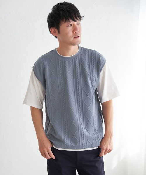 ikka(イッカ)の「フクレジャカードフェイクベストTシャツ(Tシャツ/カットソー・メンズ・エメラルドブルー/ピンク/グリーン/ネイビー/ベージュ・S/M/L/XL)」の14枚目の写真