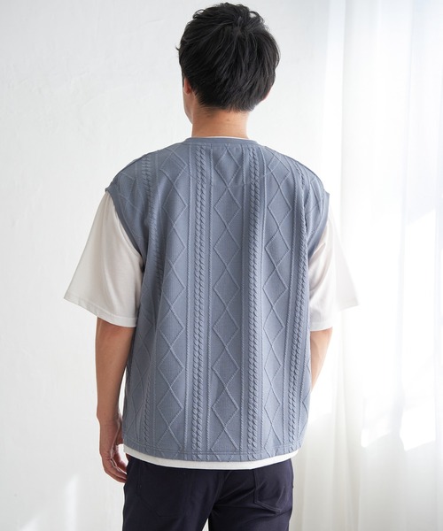 ikka(イッカ)の「フクレジャカードフェイクベストTシャツ(Tシャツ/カットソー・メンズ・エメラルドブルー/ピンク/グリーン/ネイビー/ベージュ・S/M/L/XL)」の16枚目の写真
