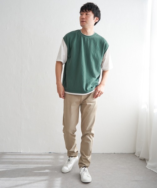 ikka(イッカ)の「フクレジャカードフェイクベストTシャツ(Tシャツ/カットソー・メンズ・エメラルドブルー/ピンク/グリーン/ネイビー/ベージュ・S/M/L/XL)」の20枚目の写真