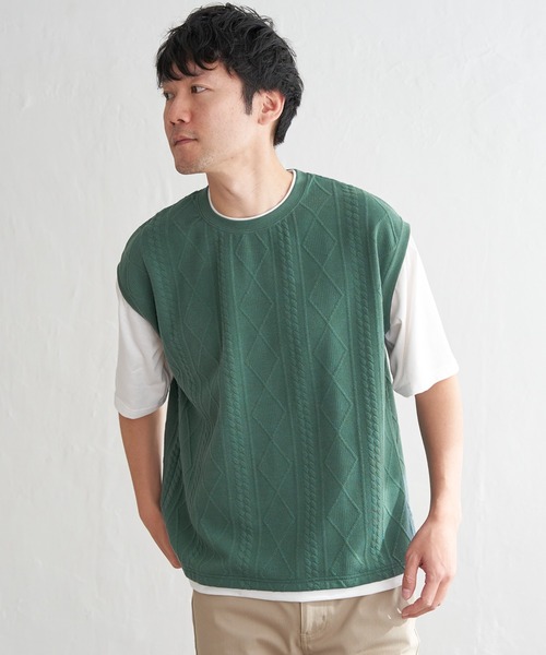 ikka(イッカ)の「フクレジャカードフェイクベストTシャツ(Tシャツ/カットソー・メンズ・エメラルドブルー/ピンク/グリーン/ネイビー/ベージュ・S/M/L/XL)」の21枚目の写真