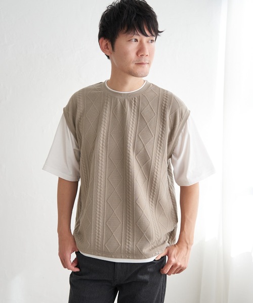 ikka(イッカ)の「フクレジャカードフェイクベストTシャツ(Tシャツ/カットソー・メンズ・エメラルドブルー/ピンク/グリーン/ネイビー/ベージュ・S/M/L/XL)」の13枚目の写真
