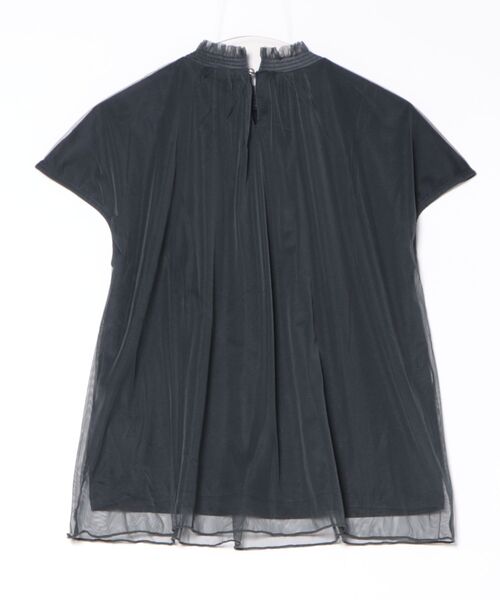 m.f.editorial（エムエフエディトリアル）の「【ストレッチ ウォッシャブル】m.f.エディトリアル レディース チュール ギャザーネック半袖プルオーバー（Tシャツ/カットソー・レディース・ネイビー/ライトグレー・MEDIUM/LARGE）」の3枚目の写真