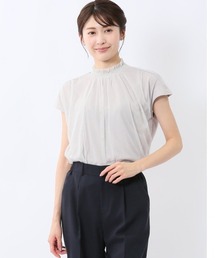 【ストレッチ ウォッシャブル】m.f.エディトリアル レディース チュール ギャザーネック半袖プルオーバー