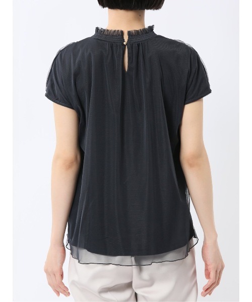 m.f.editorial（エムエフエディトリアル）の「【ストレッチ ウォッシャブル】m.f.エディトリアル レディース チュール ギャザーネック半袖プルオーバー（Tシャツ/カットソー・レディース・ネイビー/ライトグレー・MEDIUM/LARGE）」の7枚目の写真