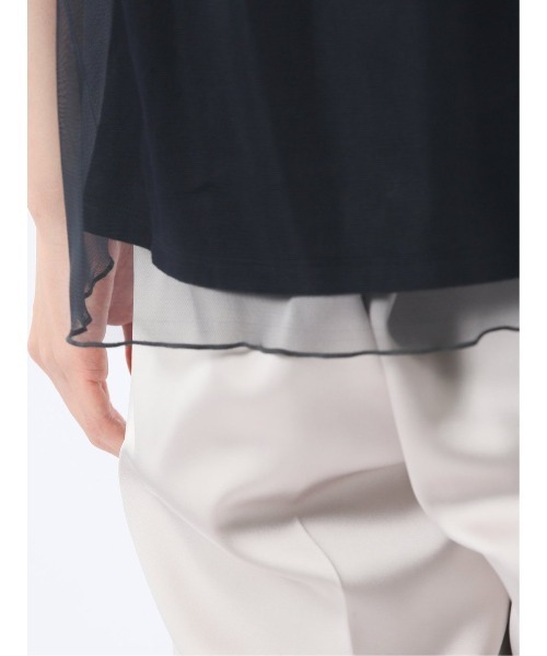 m.f.editorial（エムエフエディトリアル）の「【ストレッチ ウォッシャブル】m.f.エディトリアル レディース チュール ギャザーネック半袖プルオーバー（Tシャツ/カットソー・レディース・ネイビー/ライトグレー・MEDIUM/LARGE）」の11枚目の写真