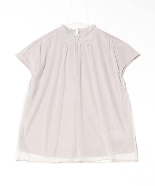 m.f.editorial（エムエフエディトリアル）の「【ストレッチ ウォッシャブル】m.f.エディトリアル レディース チュール ギャザーネック半袖プルオーバー（Tシャツ/カットソー・レディース・ネイビー/ライトグレー・MEDIUM/LARGE）」の16枚目の写真