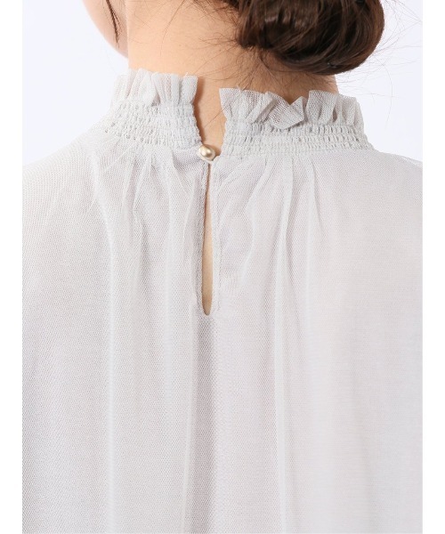 m.f.editorial（エムエフエディトリアル）の「【ストレッチ ウォッシャブル】m.f.エディトリアル レディース チュール ギャザーネック半袖プルオーバー（Tシャツ/カットソー・レディース・ネイビー/ライトグレー・MEDIUM/LARGE）」の21枚目の写真