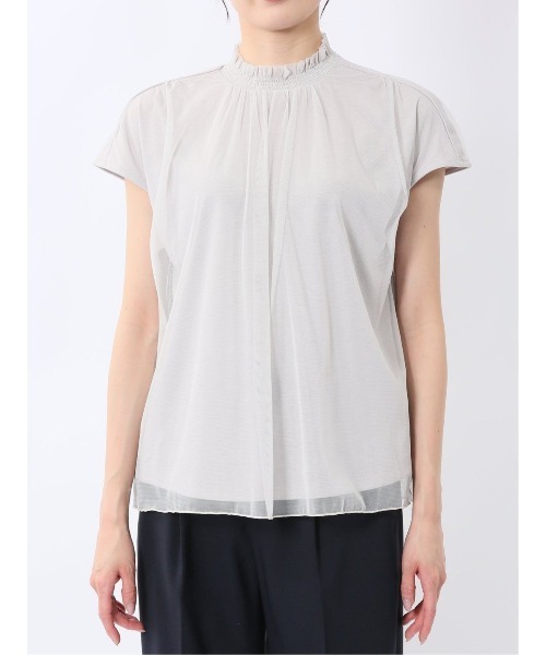 m.f.editorial（エムエフエディトリアル）の「【ストレッチ ウォッシャブル】m.f.エディトリアル レディース チュール ギャザーネック半袖プルオーバー（Tシャツ/カットソー・レディース・ネイビー/ライトグレー・MEDIUM/LARGE）」の17枚目の写真