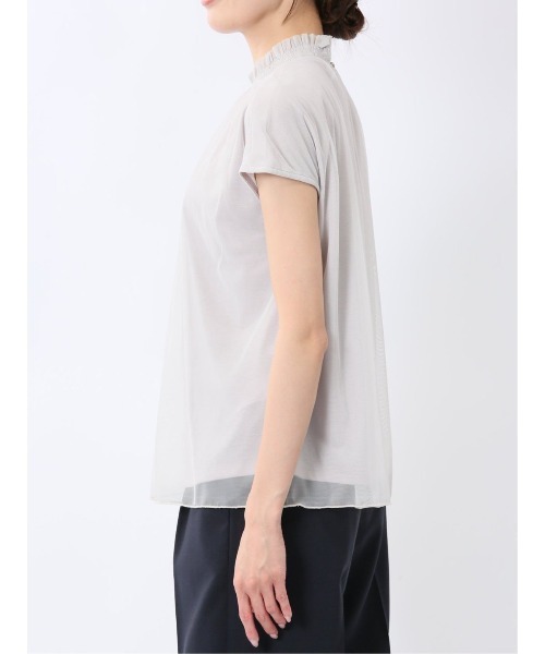 m.f.editorial（エムエフエディトリアル）の「【ストレッチ ウォッシャブル】m.f.エディトリアル レディース チュール ギャザーネック半袖プルオーバー（Tシャツ/カットソー・レディース・ネイビー/ライトグレー・MEDIUM/LARGE）」の18枚目の写真