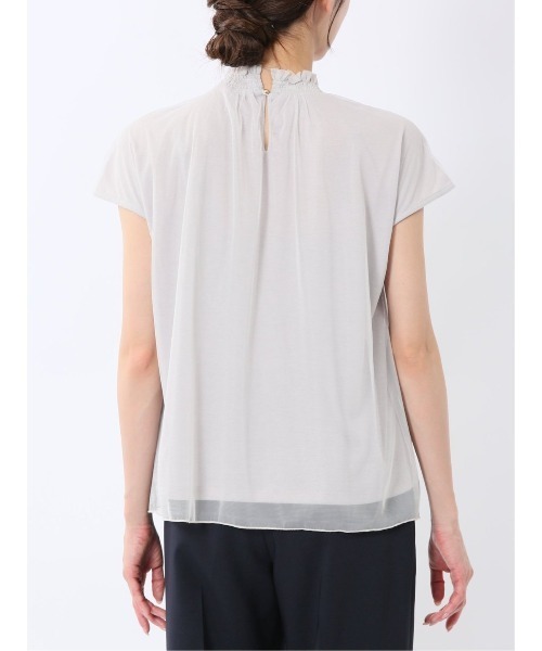 m.f.editorial（エムエフエディトリアル）の「【ストレッチ ウォッシャブル】m.f.エディトリアル レディース チュール ギャザーネック半袖プルオーバー（Tシャツ/カットソー・レディース・ネイビー/ライトグレー・MEDIUM/LARGE）」の19枚目の写真