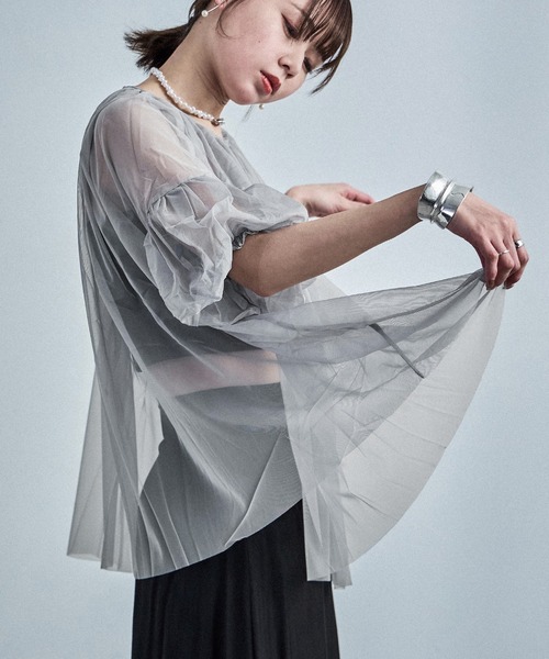 Fashion Letter（ファッションレター）の「チュールギャザー5分袖ブラウス（シャツ/ブラウス・レディース・アイボリー/ブラック/グレー/チャコールグレー・M）」の16枚目の写真