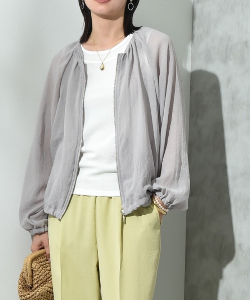 INTERPLANET（インタープラネット）の「ノーカラーＥボイルブルゾン（ブルゾン・レディース・ブラック/ライトグレー/カーキ・FREE）」の2枚目の写真