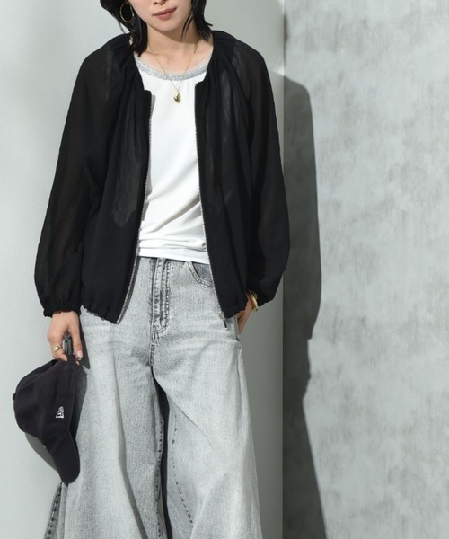 INTERPLANET（インタープラネット）の「ノーカラーＥボイルブルゾン（ブルゾン・レディース・ブラック/ライトグレー/カーキ・FREE）」の6枚目の写真