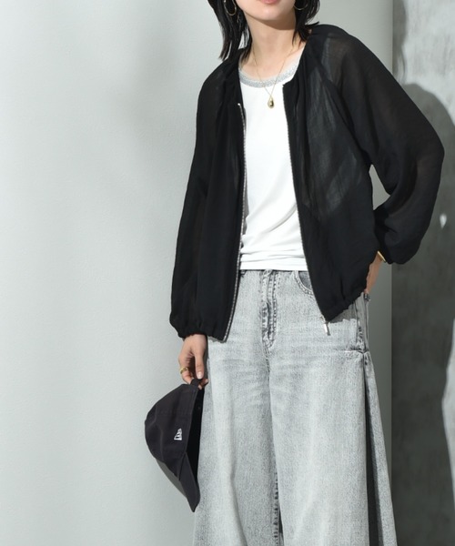 INTERPLANET（インタープラネット）の「ノーカラーＥボイルブルゾン（ブルゾン・レディース・ブラック/ライトグレー/カーキ・FREE）」の7枚目の写真