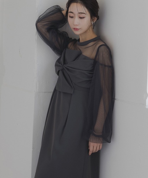 birei(ビレイ)の「フロントノットドレス(ドレス・レディース・ネイビー/チャコール/ブラック・M)」の3枚目の写真