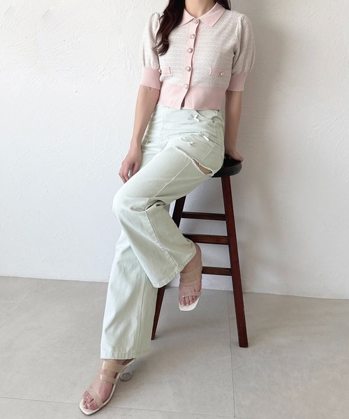 apres jour(アプレジュール)の「リボンカットデニム(デニムパンツ・レディース・ブラック/サックスブルー/ブルー系その他・SMALL/LARGE/MEDIUM)」の1枚目の写真