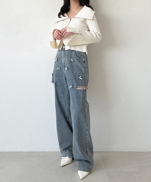 apres jour(アプレジュール)の「リボンカットデニム(デニムパンツ・レディース・ブラック/サックスブルー/ブルー系その他・SMALL/LARGE/MEDIUM)」の21枚目の写真