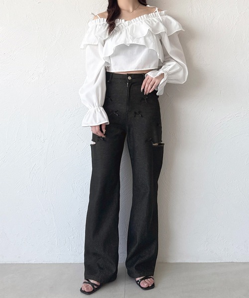 apres jour(アプレジュール)の「リボンカットデニム(デニムパンツ・レディース・ブラック/サックスブルー/ブルー系その他・SMALL/LARGE/MEDIUM)」の7枚目の写真