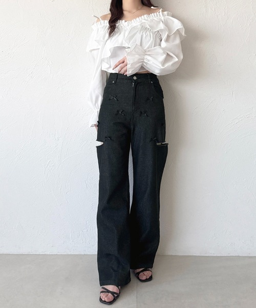 apres jour(アプレジュール)の「リボンカットデニム(デニムパンツ・レディース・ブラック/サックスブルー/ブルー系その他・SMALL/LARGE/MEDIUM)」の6枚目の写真