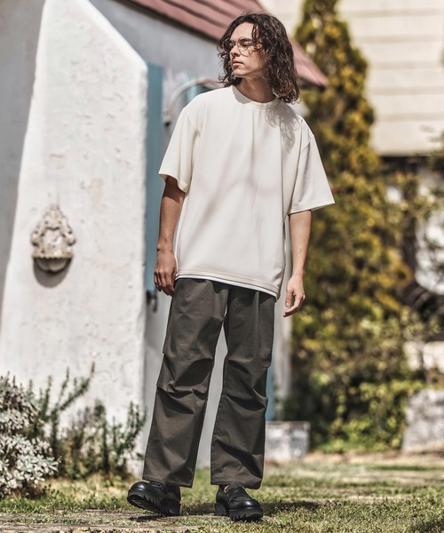 CAMBIO(カンビオ)の「mt9660-フェイクレイヤードTシャツ(Tシャツ/カットソー・メンズ・グレイッシュベージュ/ホワイト/ブラック・M/L/XL)」の7枚目の写真