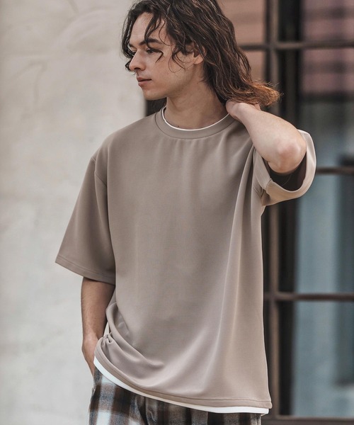 CAMBIO(カンビオ)の「mt9660-フェイクレイヤードTシャツ(Tシャツ/カットソー・メンズ・グレイッシュベージュ/ホワイト/ブラック・M/L/XL)」の11枚目の写真