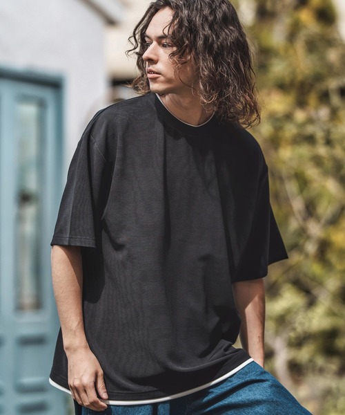 CAMBIO(カンビオ)の「mt9660-フェイクレイヤードTシャツ(Tシャツ/カットソー・メンズ・グレイッシュベージュ/ホワイト/ブラック・M/L/XL)」の15枚目の写真