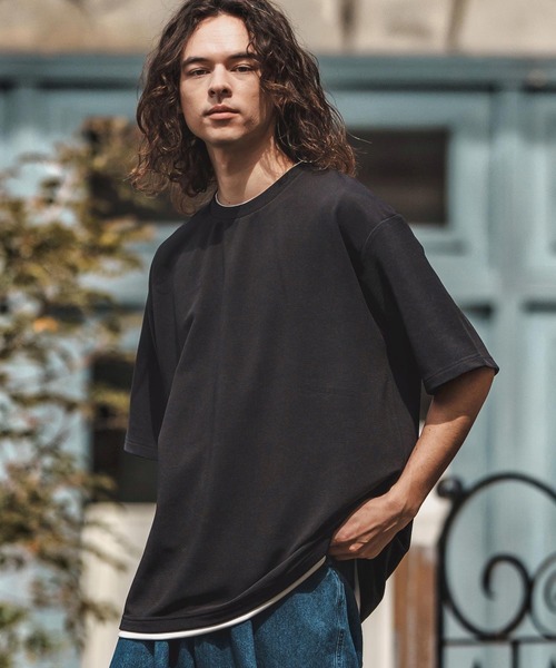 CAMBIO(カンビオ)の「mt9660-フェイクレイヤードTシャツ(Tシャツ/カットソー・メンズ・グレイッシュベージュ/ホワイト/ブラック・M/L/XL)」の17枚目の写真