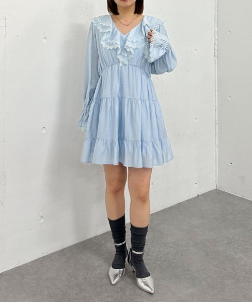 【関税込み】See by Chloe ネイビー ラッフル ミニワンピース SEE BY CHLOE コットンポプリン ミニワンピース ラッフル付き