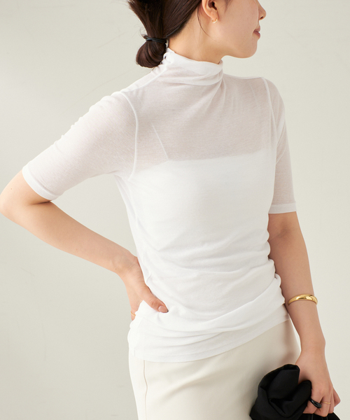 plage（プラージュ）の「Rib Sheer半袖タートル（Tシャツ/カットソー・レディース・ブラック/ホワイト・FREE）」の2枚目の写真