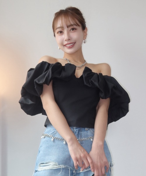JOSE MOON（ジョゼムーン）の「BALLON SLEEVE TOP/バルーンスリーブトップ（Tシャツ/カットソー・レディース・オレンジ/ホワイト/ブルー/ブラック・FREE）」の2枚目の写真