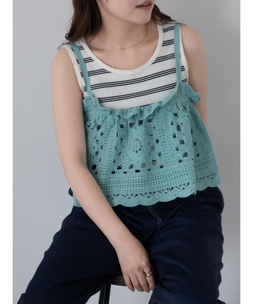 ehka sopo（エヘカソポ）の「クロシェライクビスチェ（キャミソール・レディース・ミント/ブラック/キナリ・F）」の3枚目の写真