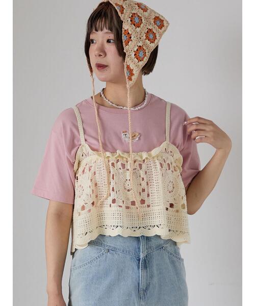 ehka sopo（エヘカソポ）の「クロシェライクビスチェ（キャミソール・レディース・ミント/ブラック/キナリ・F）」の10枚目の写真