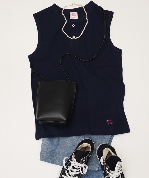 JEMORGAN（ジェーイーモーガン）の「【JEMORGAN / ジェーイーモーガン】カノコヘンリーネックノースリーブ（タンクトップ・レディース・イエロー/ネイビー/ホワイト/グリーン系/チャコール/レッド系/ブラック・FREE）」の5枚目の写真