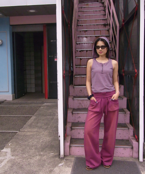 Oriens JOURNAL STANDARD（オリエンス ジャーナルスタンダード）の「《追加》ボーダーフーディー タンクトップ（タンクトップ・レディース・ブラック/ピンク・FREE）」の4枚目の写真