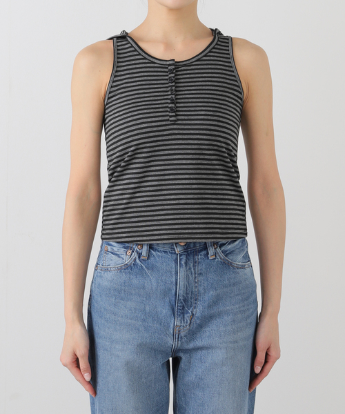 Oriens JOURNAL STANDARD（オリエンス ジャーナルスタンダード）の「《追加》ボーダーフーディー タンクトップ（タンクトップ・レディース・ブラック/ピンク・FREE）」の11枚目の写真