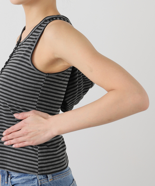 Oriens JOURNAL STANDARD（オリエンス ジャーナルスタンダード）の「《追加》ボーダーフーディー タンクトップ（タンクトップ・レディース・ブラック/ピンク・FREE）」の15枚目の写真