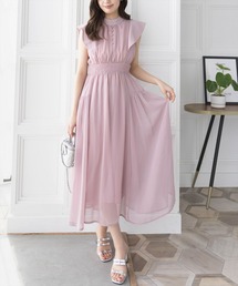 【低身長サイズ有】ウエストシャーリングバックリボンノースリーブワンピース[大人 フェミニン]