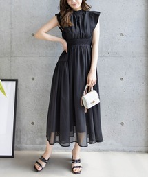 CLEAR BASIC | ウエストシャーリングバックリボンノースリーブワンピース[大人 フェミニン]≪2025SS新作≫(ワンピース)