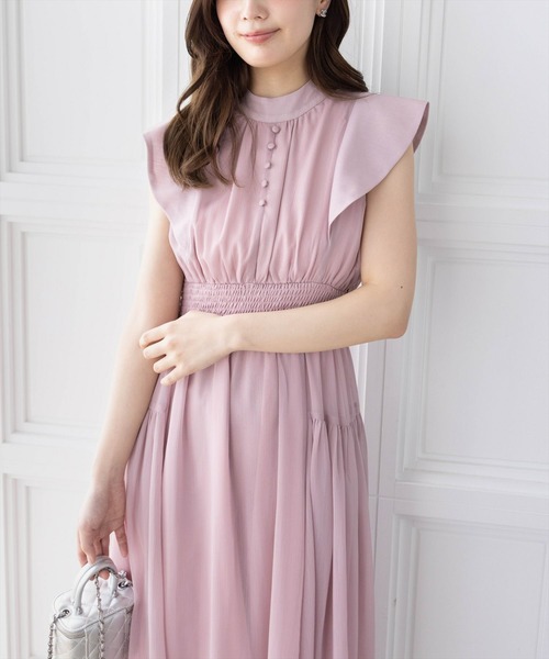 CHICWISH★シャーリングウエストノースリーブワンピース 3色☆ セール 30%OFF】小花柄ウエストシャーリングノースリーブ