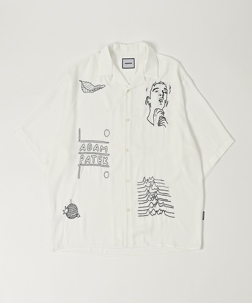 ブラウス シャツ ADAMPATEK/mad embroidery short sleeve shirt/刺繍入りドレープ半袖シャツ(AP251502 ADAMPATEK/mad embroidery short sleeve shirt/刺繍入りドレープ