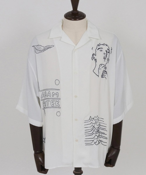ブラウス シャツ ADAMPATEK/mad embroidery short sleeve shirt/刺繍入りドレープ半袖シャツ(AP251502 ADAMPATEK/mad embroidery short sleeve shirt/刺繍入りドレープ